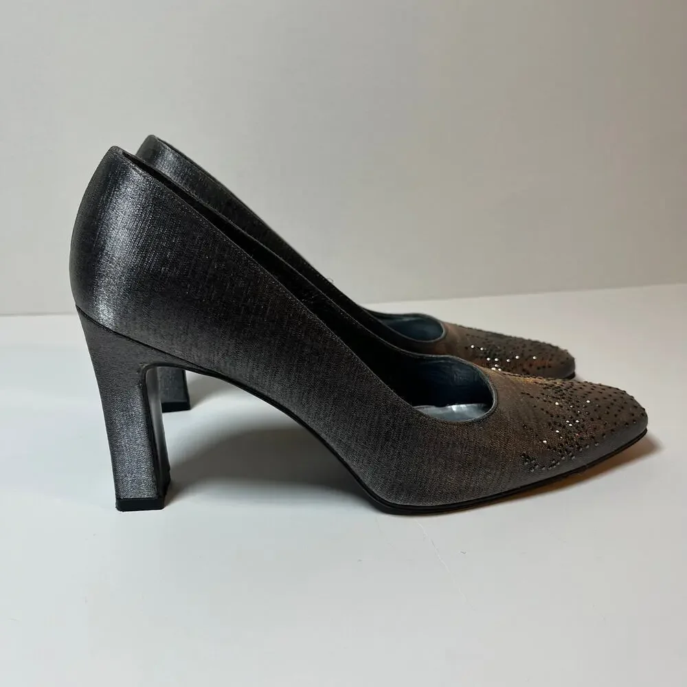 Stuart Weitzman Square Toe Pumps Silver Metallic Size 8.5 Formal‎ Wedding Bride